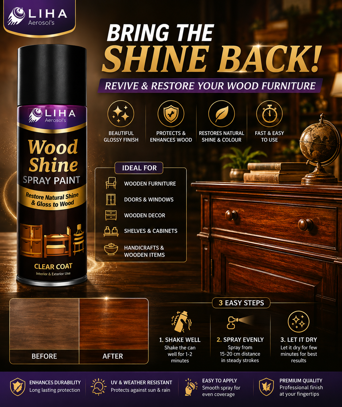 LIHA Wood Shine Spray – Restore Natural Shine & Gloss to Wood