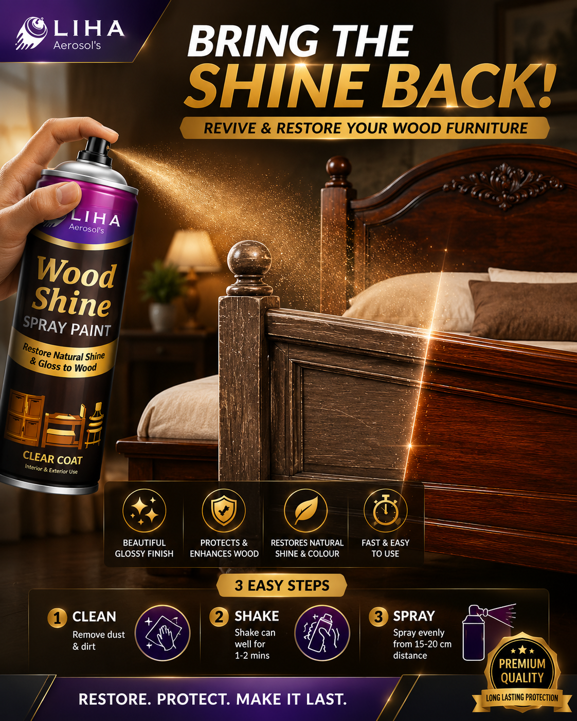 LIHA Wood Shine Spray – Restore Natural Shine & Gloss to Wood