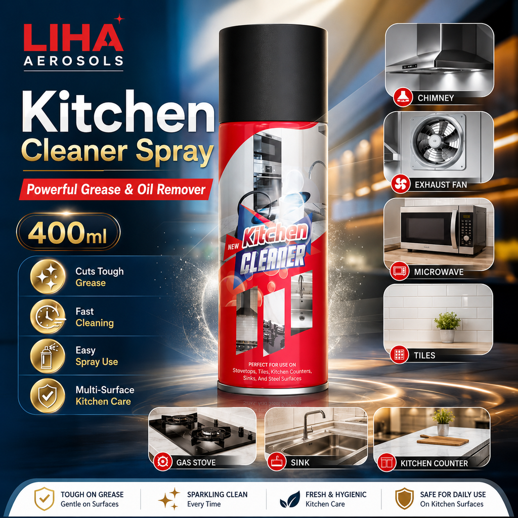 LIHA Kitchen Cleaner Spray 400ml – Powerful Grease & Oil Remover for Chimney, Exhaust Fan, Microwave, Tiles & Gas Stove