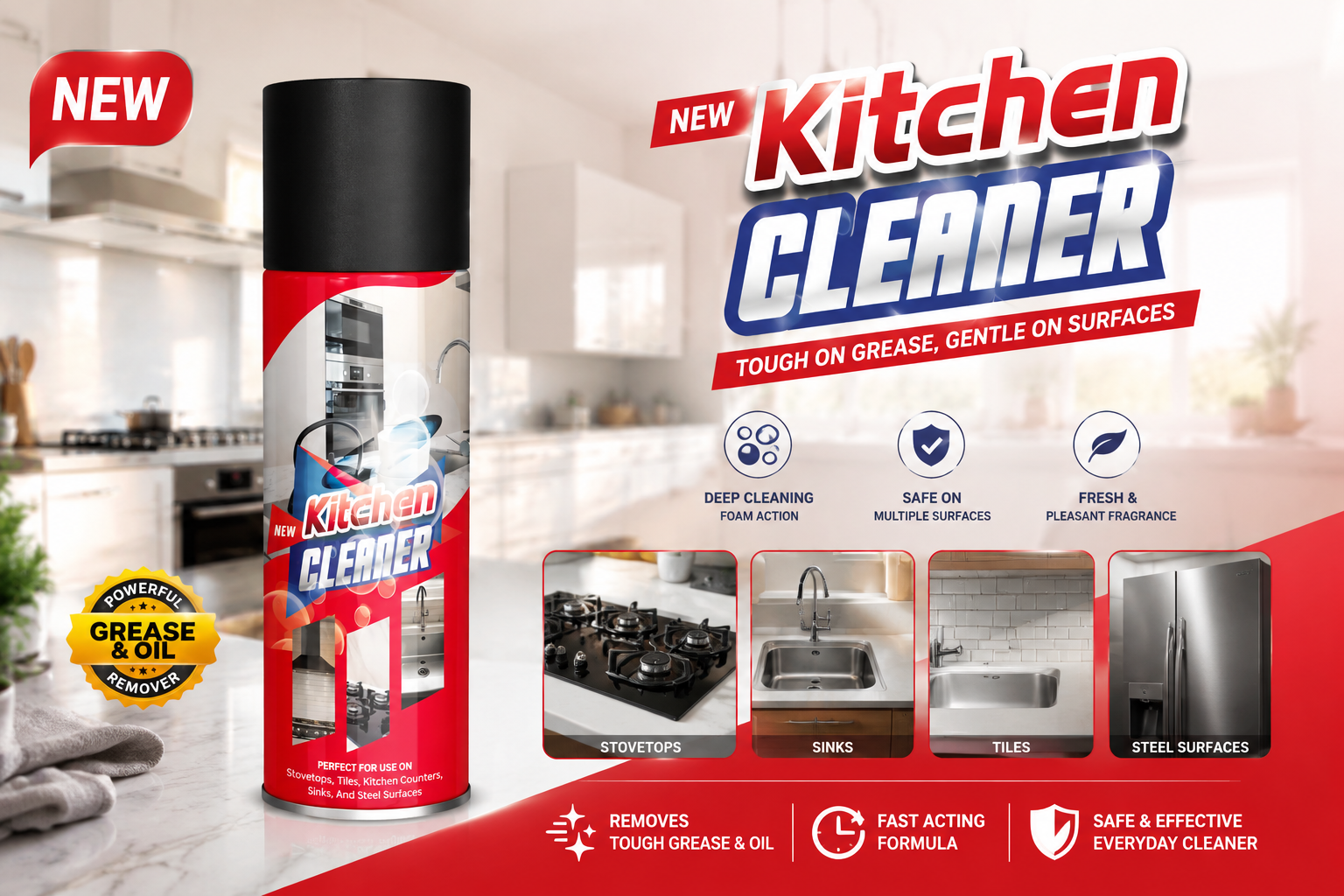 LIHA Kitchen Cleaner Spray 400ml – Powerful Grease & Oil Remover for Chimney, Exhaust Fan, Microwave, Tiles & Gas Stove