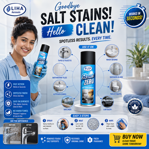 LIHA Stain ZERO Salt Stain Remover Spray 500ml – Powerful White Salt Deposit & Hard Water Stain Cleaner