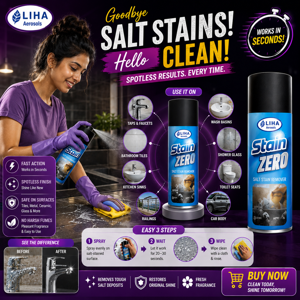 LIHA Stain ZERO Salt Stain Remover Spray 500ml – Powerful White Salt Deposit & Hard Water Stain Cleaner