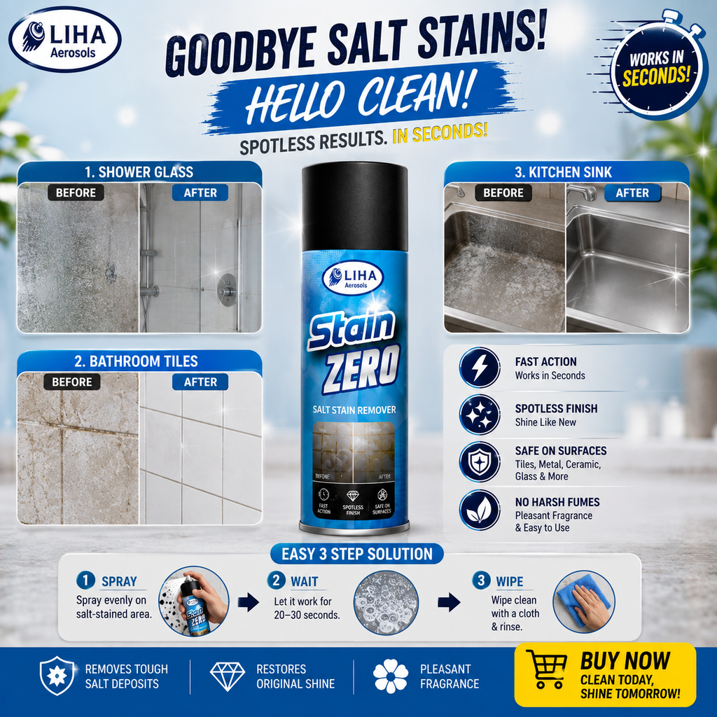 LIHA Stain ZERO Salt Stain Remover Spray 500ml – Powerful White Salt Deposit & Hard Water Stain Cleaner