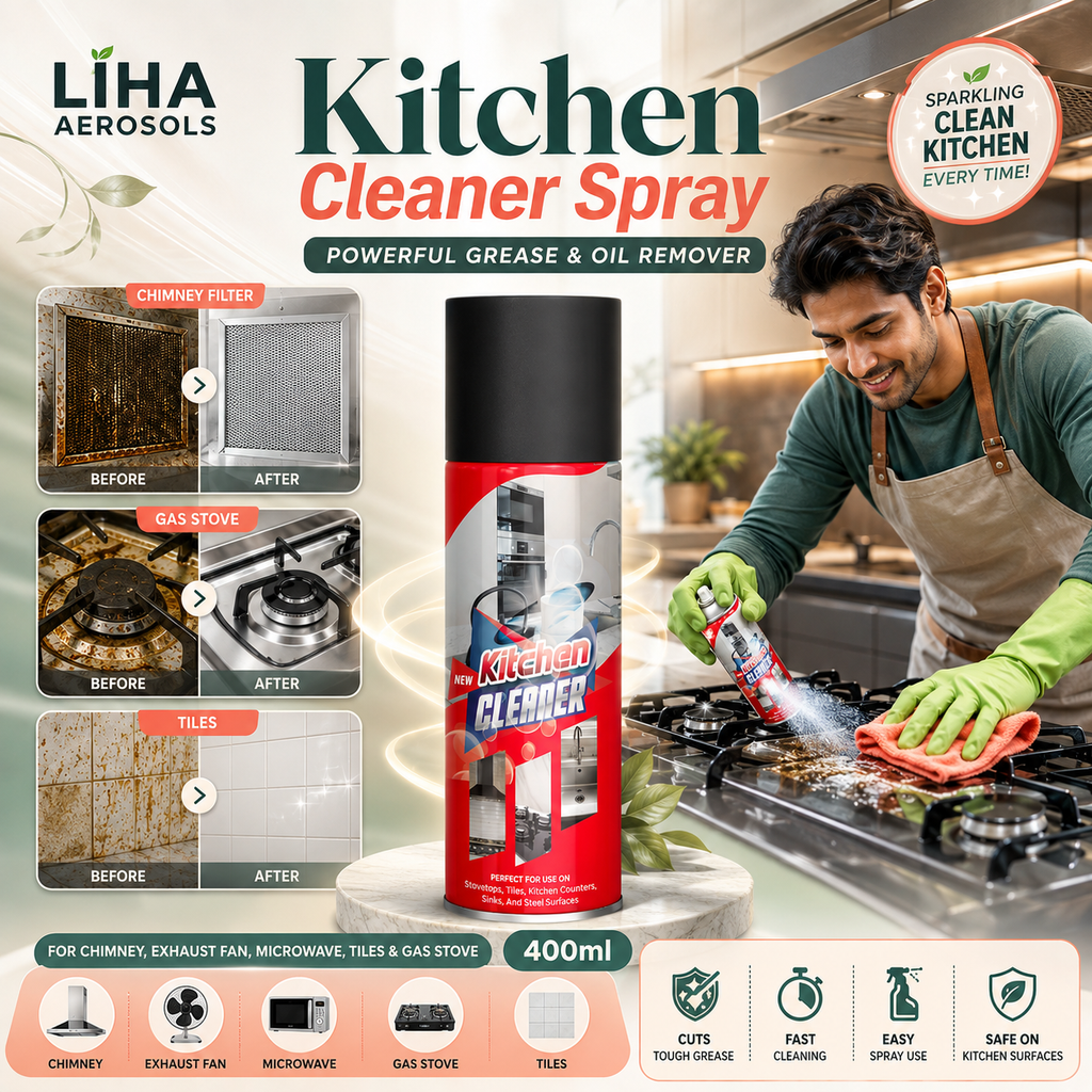 LIHA Kitchen Cleaner Spray 400ml – Powerful Grease & Oil Remover for Chimney, Exhaust Fan, Microwave, Tiles & Gas Stove