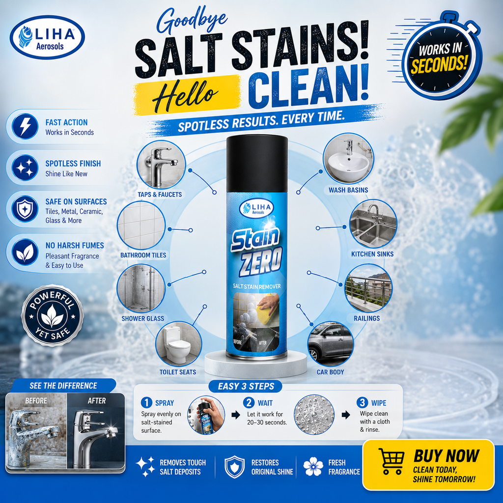 LIHA Stain ZERO Salt Stain Remover Spray 500ml – Powerful White Salt Deposit & Hard Water Stain Cleaner