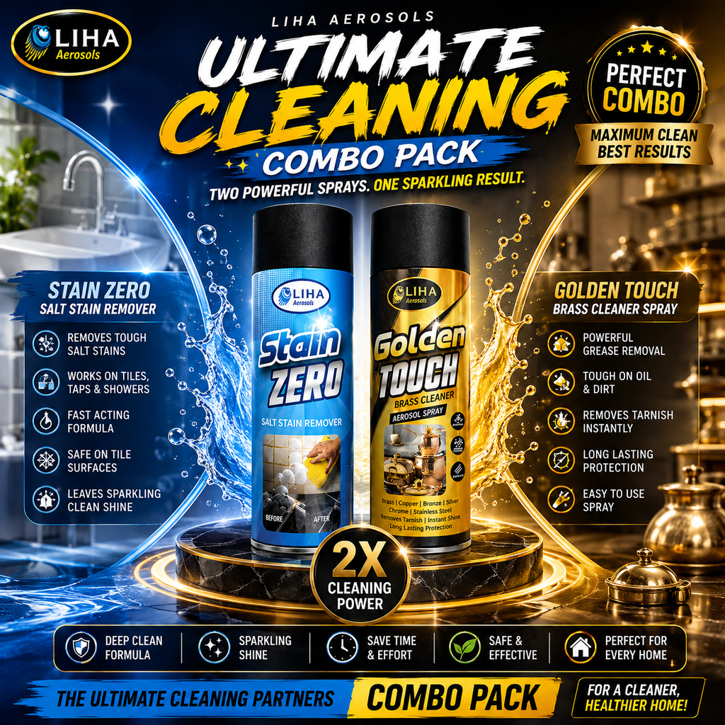LIHA Ultimate Brass & Stain Cleaning Combo – Stain ZERO 500ml + Golden Touch Brass Cleaner Spray